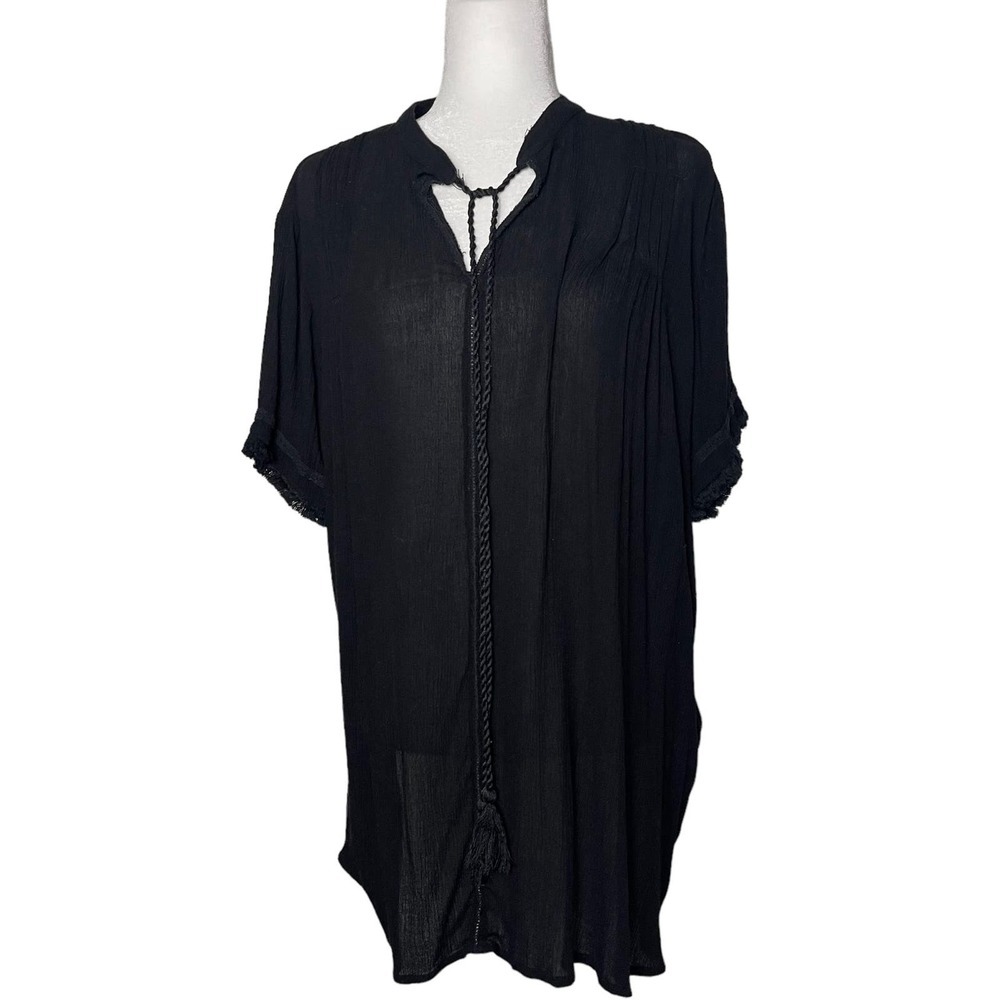 Zara Basic Collection Mini Chemise Gauze Black Oversize Dress Size Small